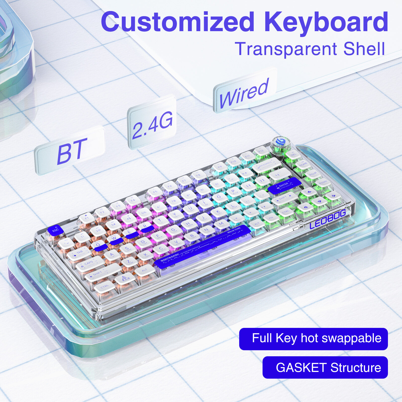 Leobog K81 Hotswap Bluetooth Không Dây Bàn Phím Cơ Bluetooth 2.4G Có Dây 3 Chế Độ RGB 81 Phím Gasket Tùy Chỉnh Cho PC cửa sổ máy tính xách tay Điện Thoại IOS Android