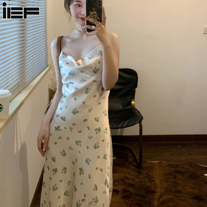 Ief ánh sáng nấu chín Sling váy hoa mùa hè của phụ nữ quần áo người đàn ông nhỏ tuổi giảm bellflower Pháp váy nhẹ nhàng