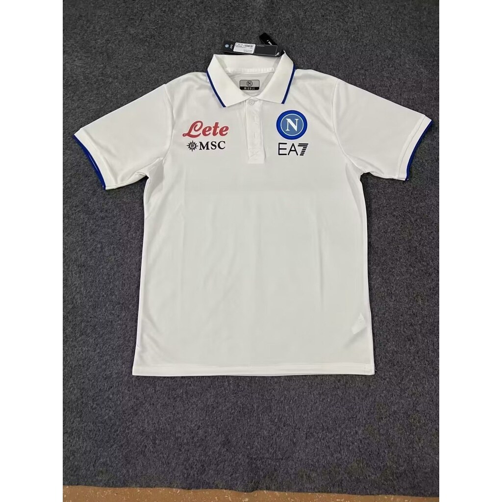 ▣✐☫23/24 nam mới Jersey S.S.C. Napoli Áo polo Áo nịt bóng đá Tops Áo quần màu trắng tay ngắn áo bóng đá Áo sơ mi Kích thước S-2XL bóng đá nam áo nịt bóng đá Áo phông đồng phục