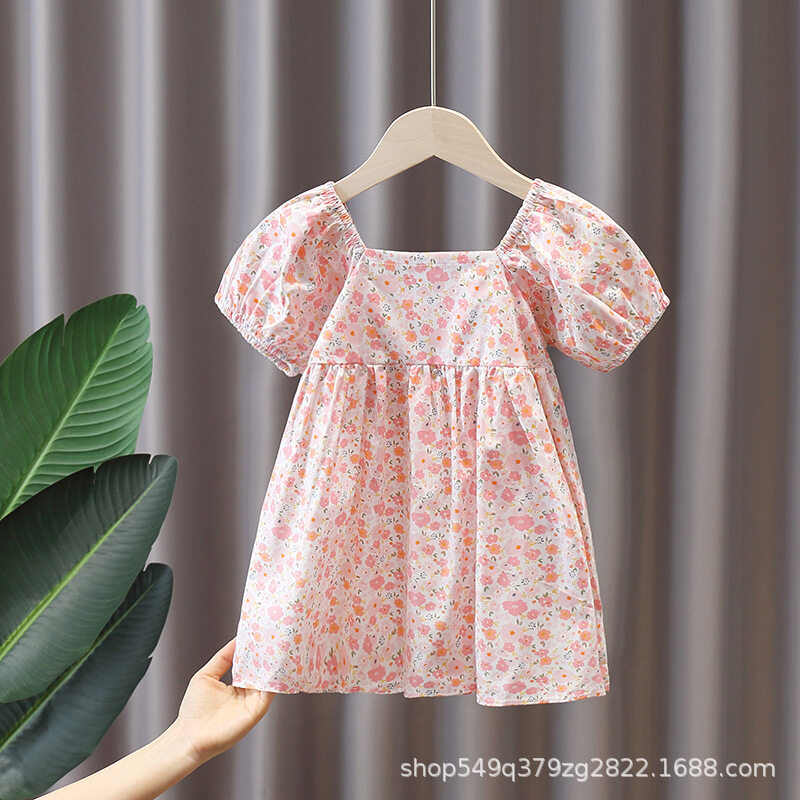 Wisebaby Đầm Bé Gái Đầm Công Chúa Tay Phồng In Hoa Dễ Thương Bằng Cotton Váy Ngắn Tay Mùa Hè Cho Bé Gái