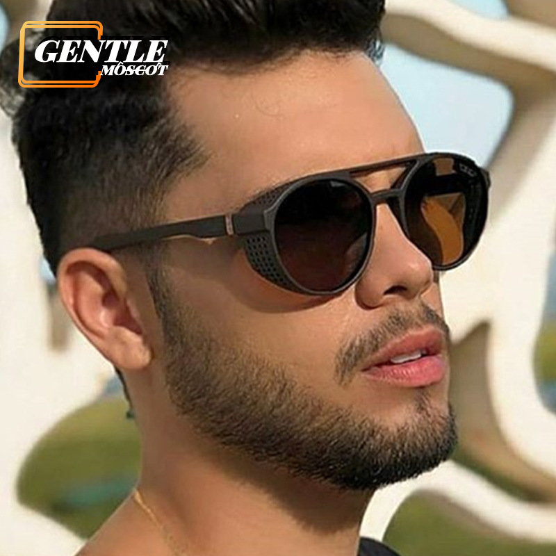 Western Fashion Steampunk Aviator Sunglasses Windproof Round Sun Glasses