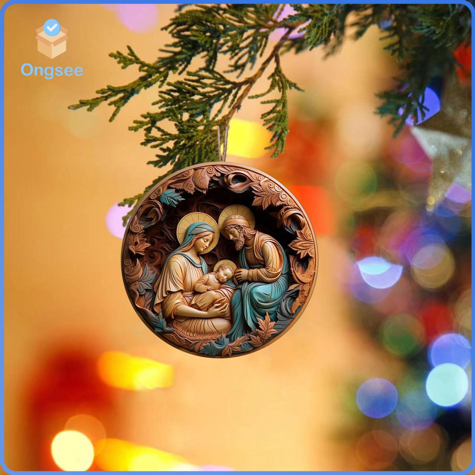 Ongsee Jesus cảnh Chúa giáng sinh 2023, Mặt Dây chuyền cây giáng sinh trang trí lễ Phục sinh, giáng sinh cửa sổ mặt dây chuyền, trang trí cây giáng sinh cho sinh nhật