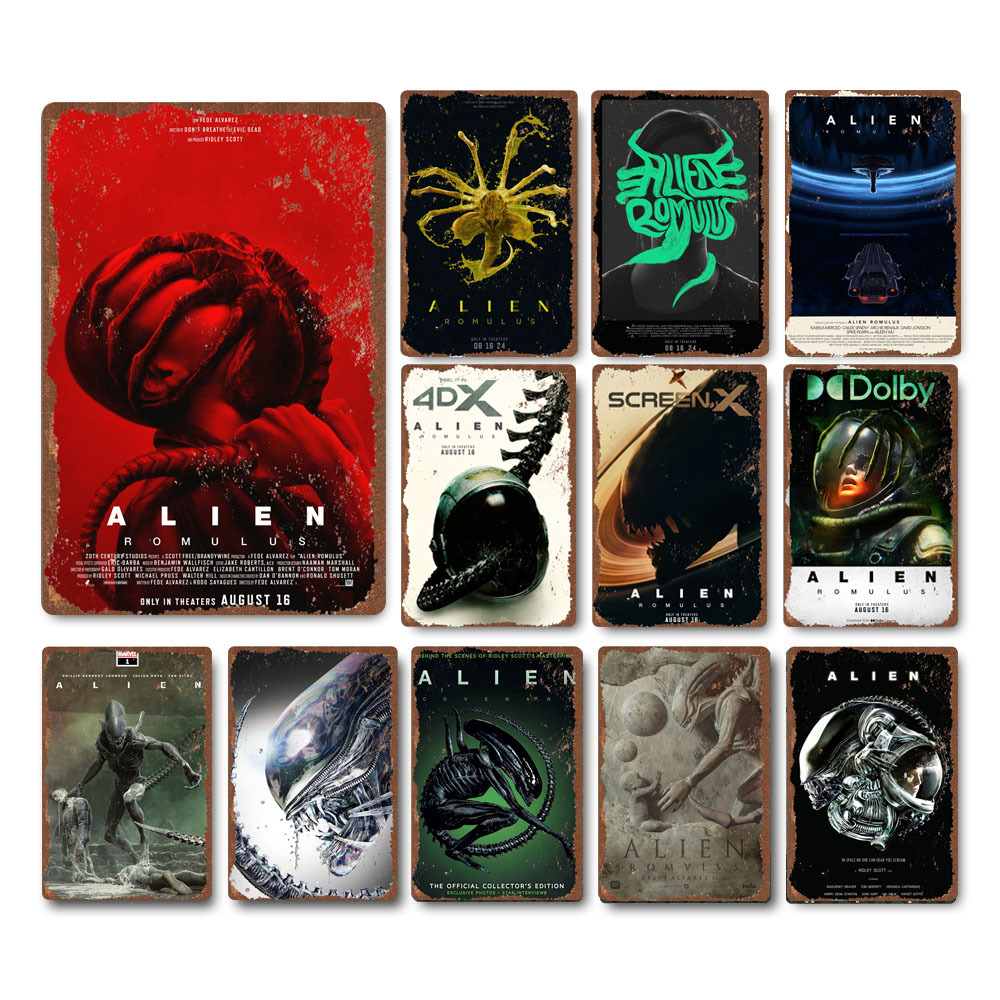 Alien movie decoration paintings, metal paintings, metal posters, classic movie wallpapers, alien Romulus series, frameless hanging paintings wall decor