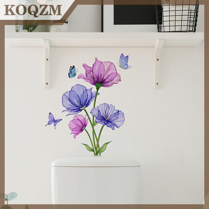 KOQZM 1 cái hoa chim nhà vệ sinh Sticker WC tự dính bức tranh có thể tháo rời phòng tắm Decal trang trí nội thất phòng dán tường