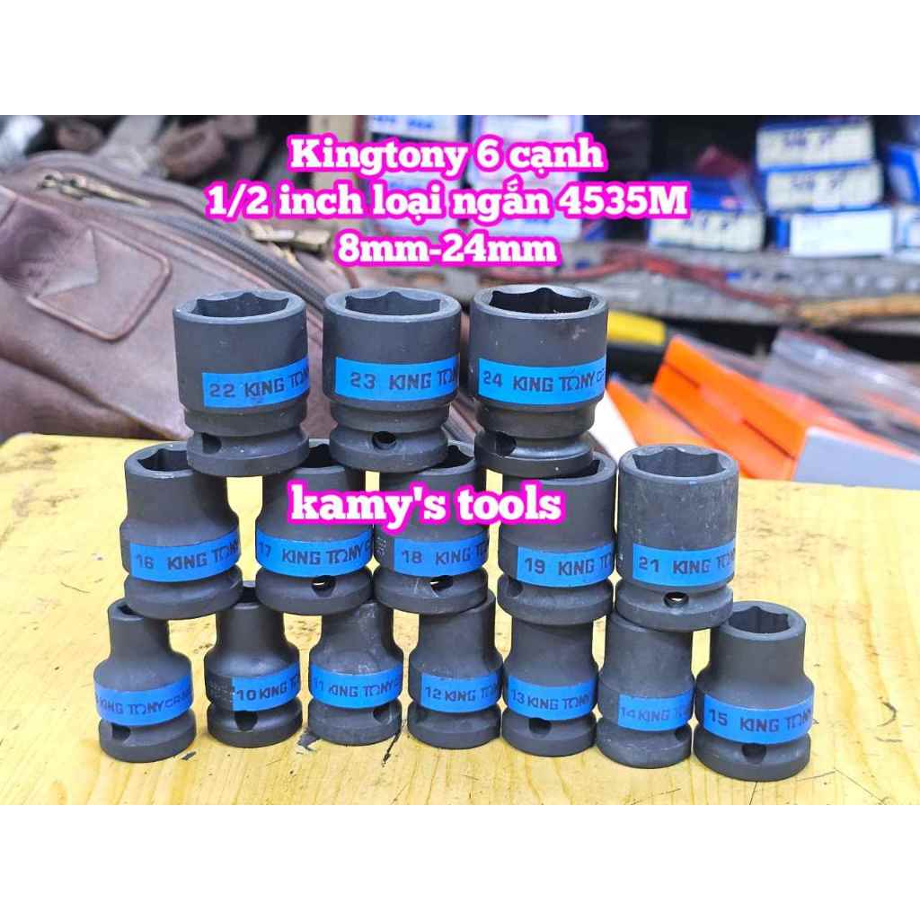 Đầu tuýp đen ngắn 1/2 inch Kingtony 8mm 10mm 11mm 12mm 13mm 14mm 15mm 16mm 17mm 18mm 19mm 20mm 21mm 22mm 23mm 24mm 4535M