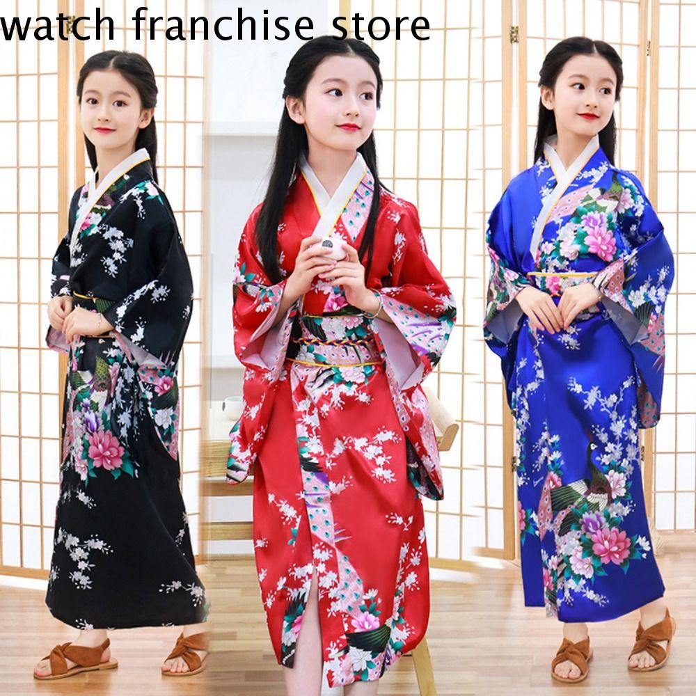FRANCHISE In hoa Kimono truyền thống Nhật Bản cho trẻ em Phong cách Nhật Bản Thanh lịch Đầm kimono bé gái Sakura trẻ em Đồng phục Nhật Bản Mới Áo choàng tắm Yukata phong cách Nhật Bản cho trẻ em Trang Phục Cosplay