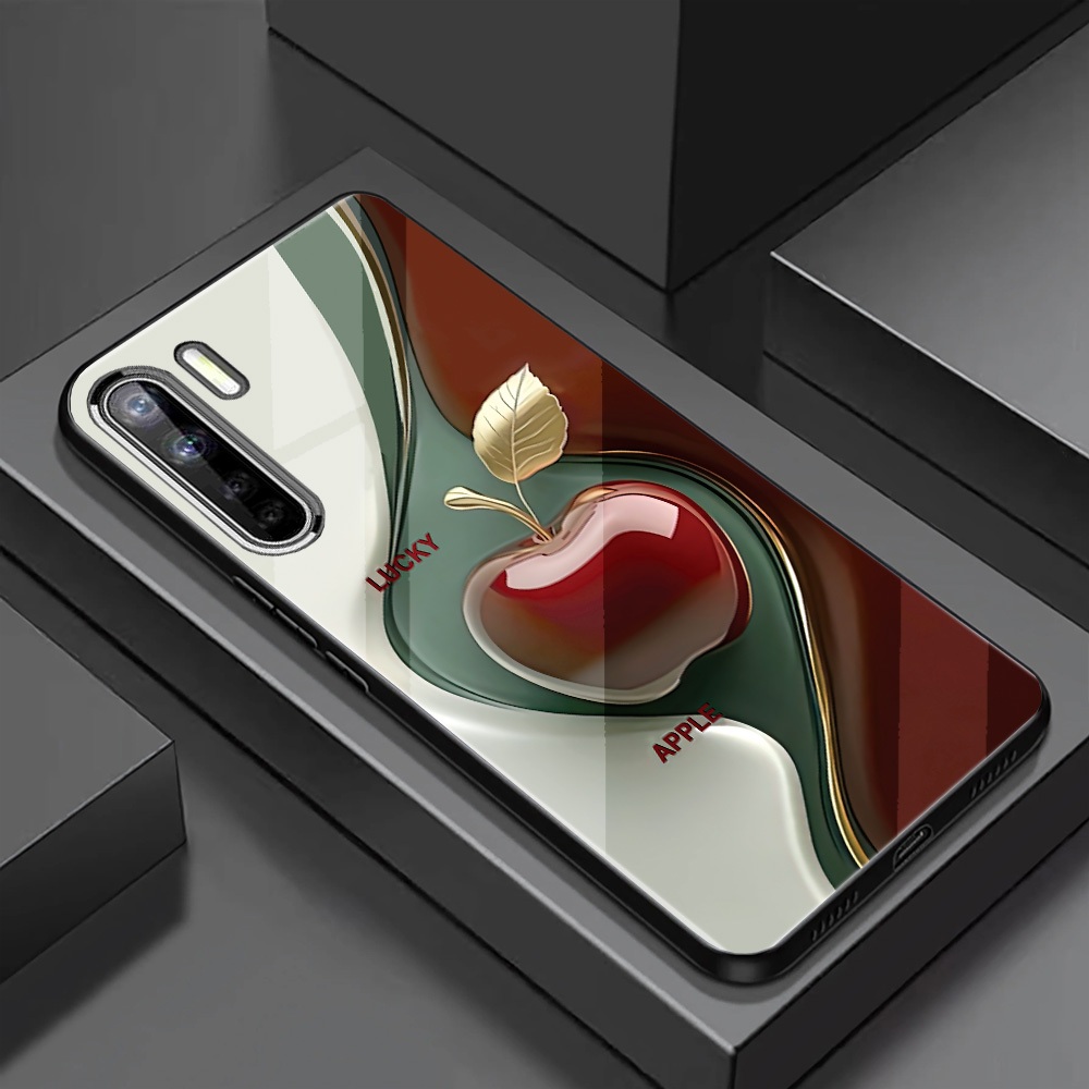Ốp Lưng cho OPPO A91/ Reno 3 – Mặt Kính Cường Lực Cao Cấp – Họa Tiết Trái Táo Đẳng Cấp