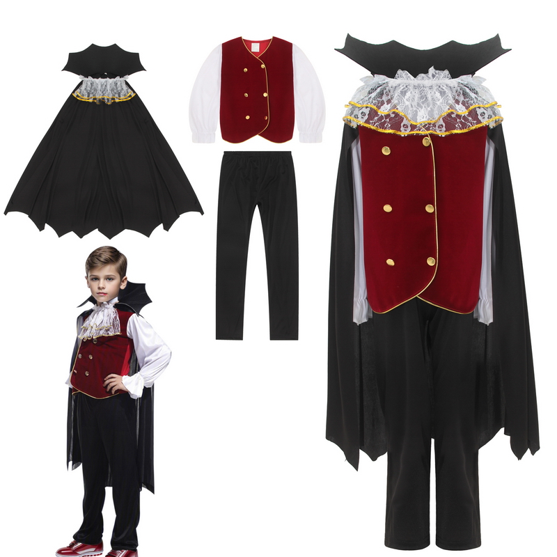 WGB Boys Halloween Vampire Cosplay Costume for Kids Carnival Party Dress up Outfit Children Role Play Costumes