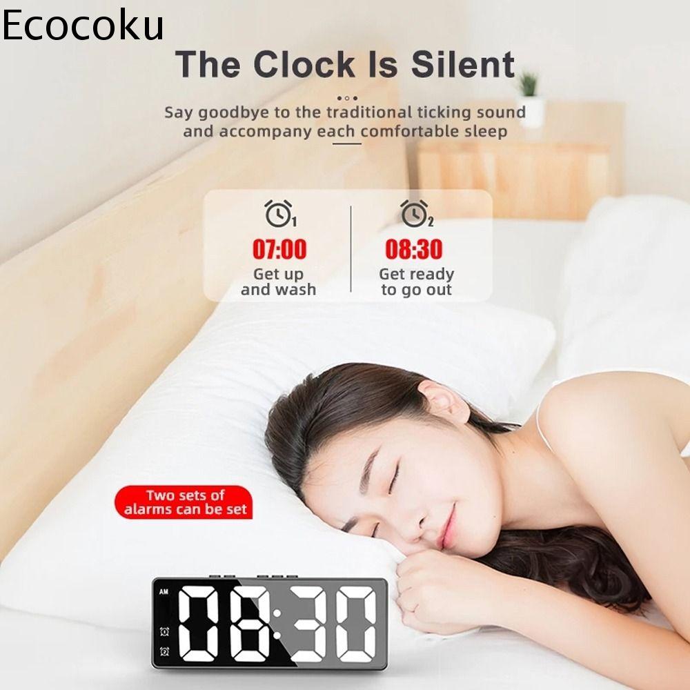 ECOCOKU Báo động kép Đồng hồ báo thức LED Tắt tiếng Điều khiển bằng giọng nói Đồng hồ kỹ thuật số Màn hình kỹ thuật số Hiện vật đánh thức Đồng hồ để bàn Học sinh