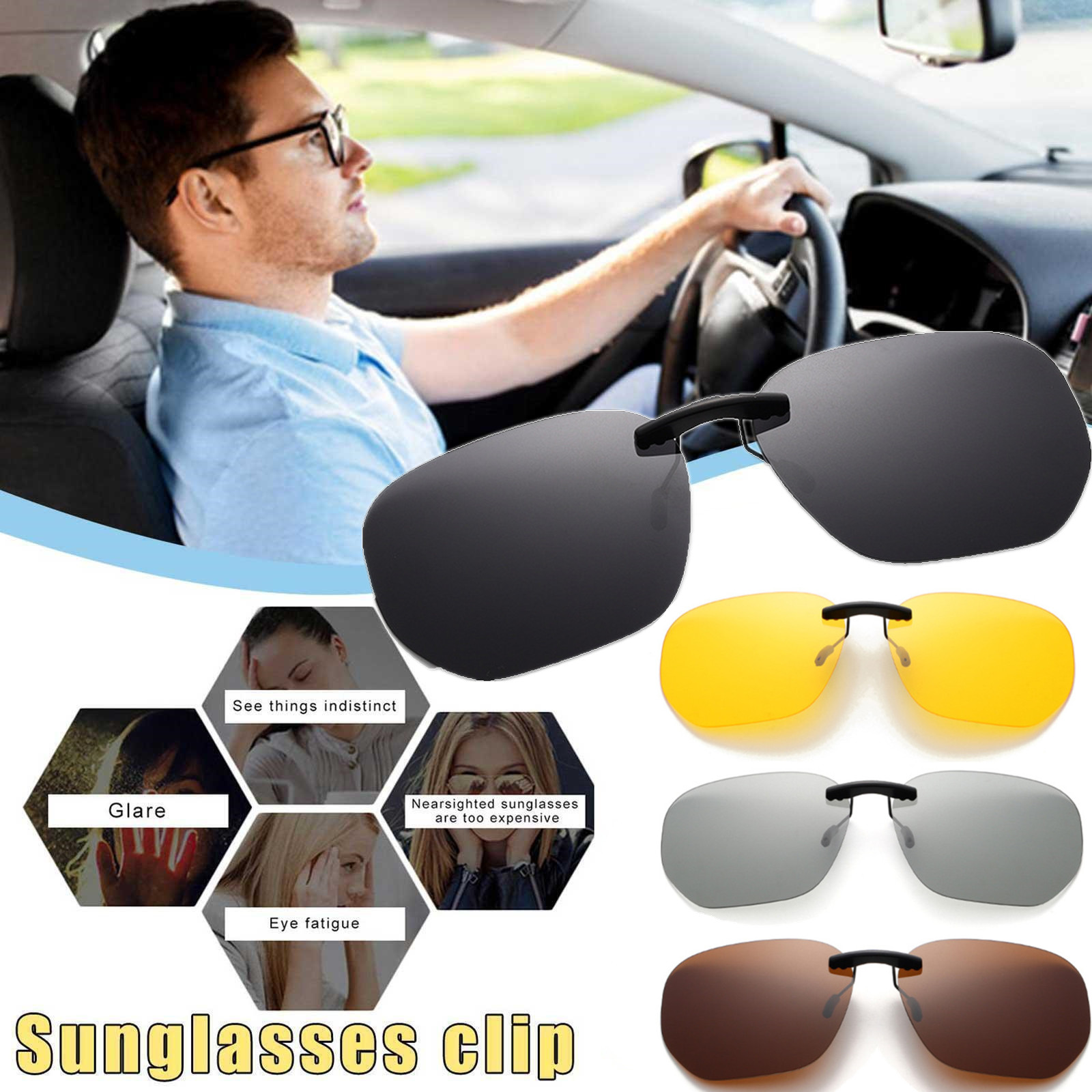 Kính râm kẹp vuông kính lái xe nhẹ UV400 kính kính lái xe Nam Kính mắt cận thị kẹp kính râm cho các hoạt động ngoài trời chuyến đi đường bộ những người đam mê thể thao lái xe vào ban đêm bảo vệ chống tia UV