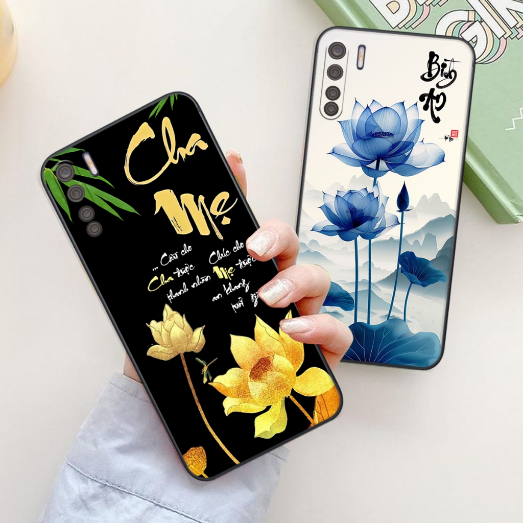 Ốp lưng cho Oppo A91/ RENO 3/ RENO 3 PRO mẫu thư pháp bông sen, chữ cha mẹ,bình an