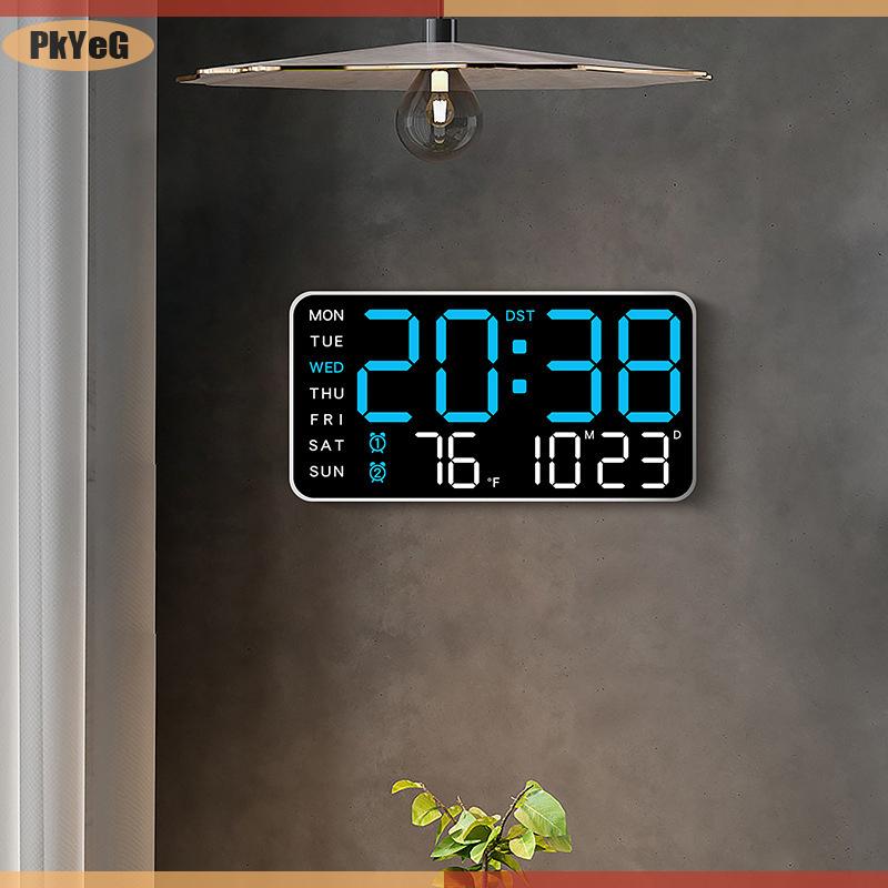 PkYeG Lớn Kỹ Thuật Số Đồng Hồ Treo Tường Tuần Ngày Hiển Thị Nhiệt Độ Bằng Giọng Nói Bảng Điều Khiển LED Đồng Hồ Báo Thức Độ Sáng Có Thể Điều Chỉnh 12 24H Đồng Hồ