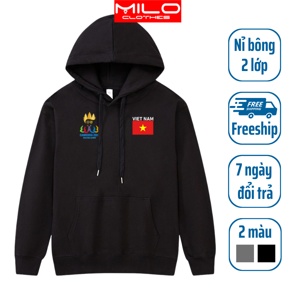 Áo hoodie Seagame 32 Việt Nam vải 2 lớp nỉ bông form rộng - Áo khoác trùm đầu unisex kỉ niệm seagame 32