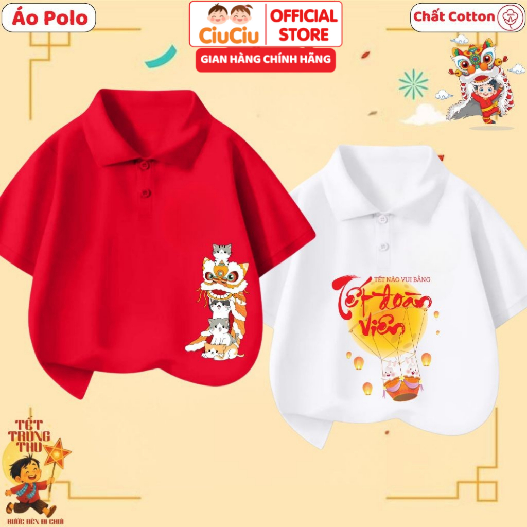 Áo polo đón tết đoàn viên trυng thu cho bé trai bé gái CIUCIU BABY chất cotton co dãn thoáng mát