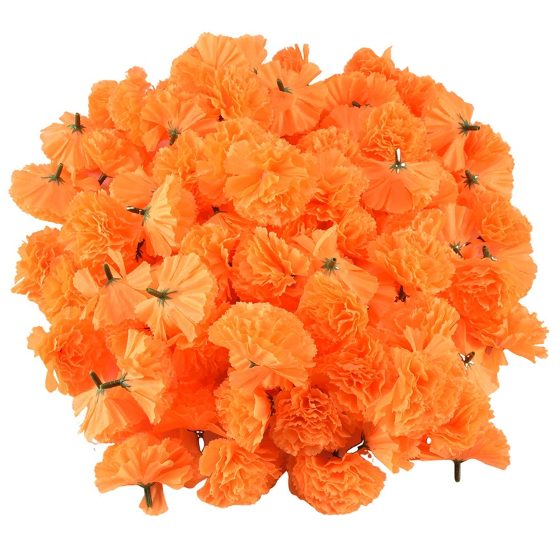 (GVXR) Marigold Flower Heads Bulk, 100Pcs Heads for Garlands Crafts, Silk Marigold Fake Flowers, Orange