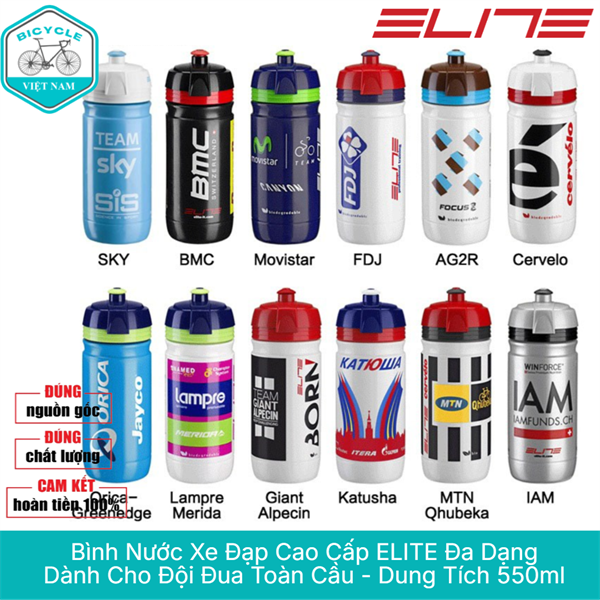 Bình Nước Xe Đạp Nhựa Cao Cấp ELITE 550ml – Nhẹ, An Toàn, Thương Hiệu Các Đội Đua