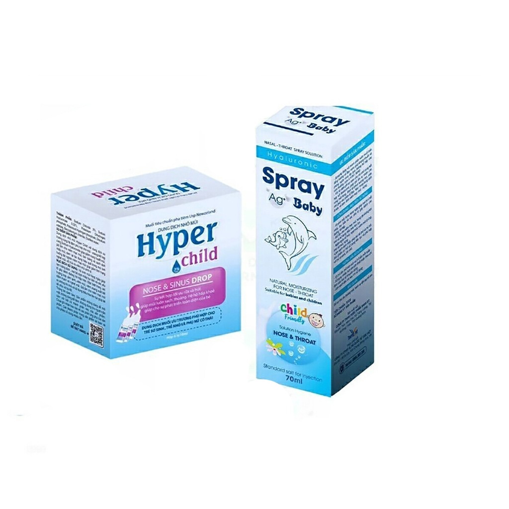 Combo Dung Dịch Muối Ưu Trương 3% Hyper Child Nhỏ Mũi và Spray Ag+ Baby