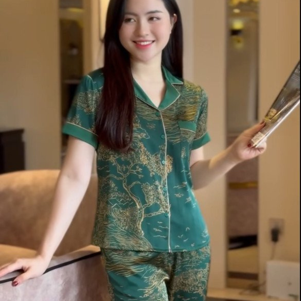 Set Bộ Ngủ Pijama Lụa SATIN Hàng Thiết Kế Tay Ngắn Siêu Xinh Hott-Dobo-LATIN
