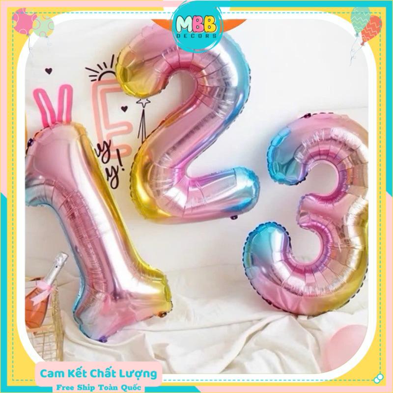 [TẶNG ỐNG THỔI] Bong Bóng Số Tuổi Size Đại 80cm Màu Cầu Vồng Dùng Chụp Ảnh Decor Trang Trí Tiệc Tùng Sinh Nhật