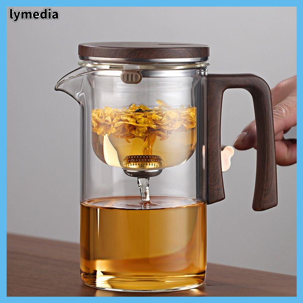 LYMEDIA Lọc từ tính Ấm trà Eo nhỏ Thủy tinh Tách trà Tách tự động Bình trà tự động Giải trí