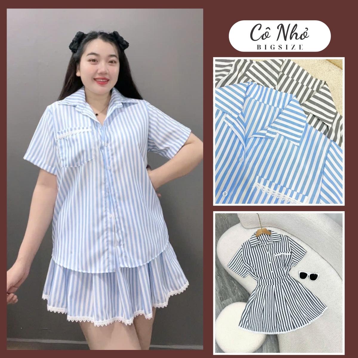 Set đồ bigsize nữ áo sơ mi kèm chân váy dáng chữ A có quần bảo hộ chất vải sọc hàn mềm mịn - SET855