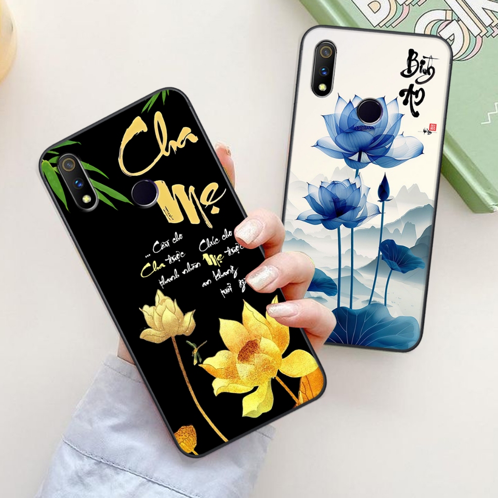 Ốp lưng cho Realme 3 / 3 PRO mẫu thư pháp bông sen, chữ cha mẹ,bình an