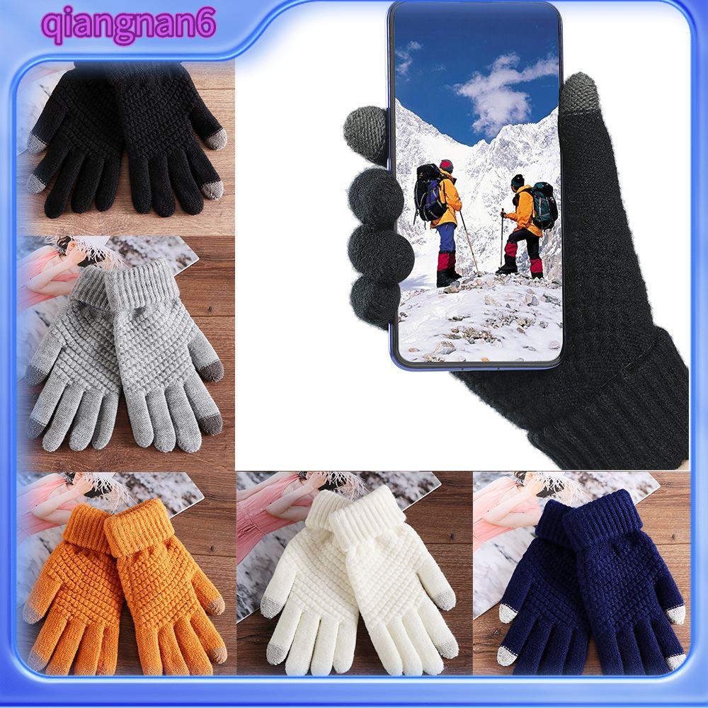 QIANGNAN6 các cô gái găng tay dày lên ngón tay đầy đủ len dệt  màn hình cảm ứng Găng tay nữ