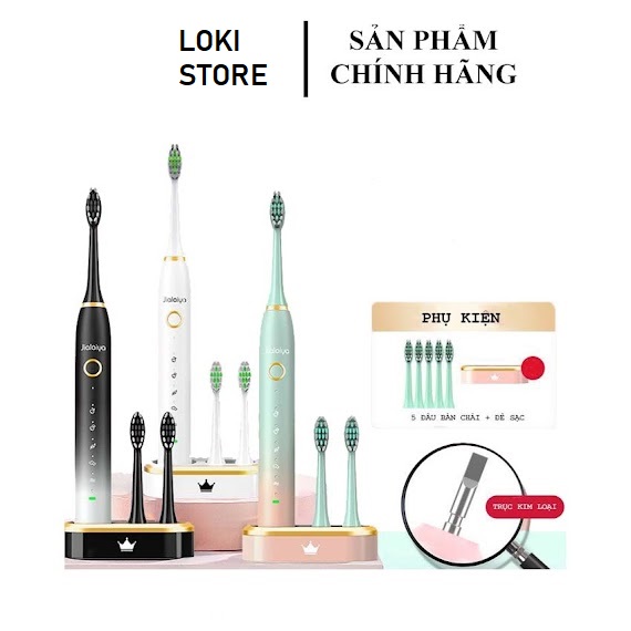 Bàn chải điện JIALAIYA ( bảo hành 6 tháng) kèm 5 đầu chải thay thế vệ sinh răng miệng loại bỏ mảng bám hôi miệng sâu răng