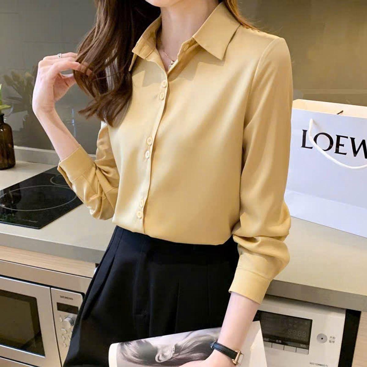 Áo Sơ Mi Nữ Kiểu [ Cúc Đôi ] - Lụa Bóng ngọċ Thanh Lịch Tôn Dáng ĐỦ Size 45-85kg