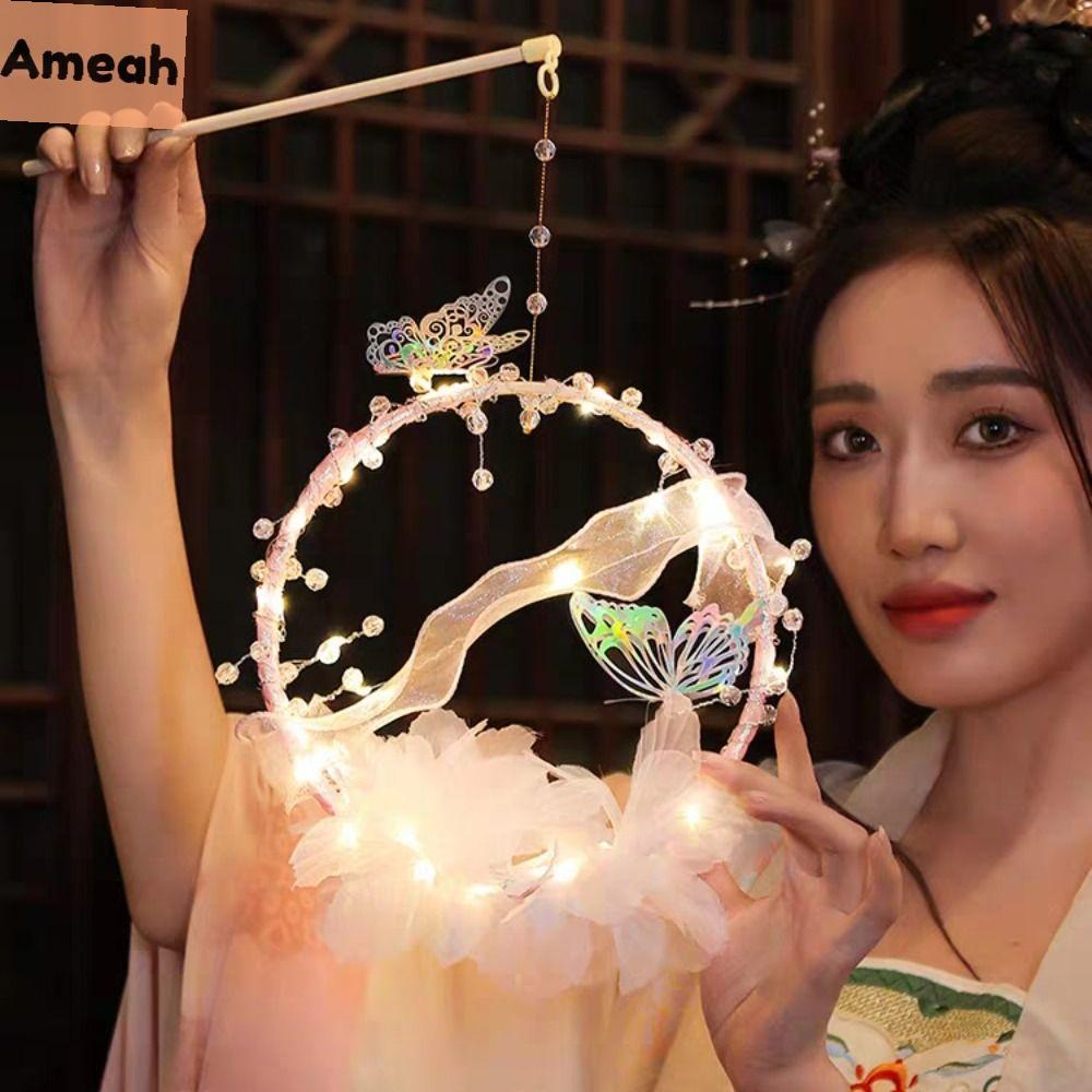 AMEAH Thủ công Đèn lồng tự làm cho Lễ hội Trung thu Túi vật liệu DIY Phát sáng Đèn lồng bướm phát sáng Di động Hình dạng hoa sen Đèn lồng thỏ cầm tay Trang trí tiệc