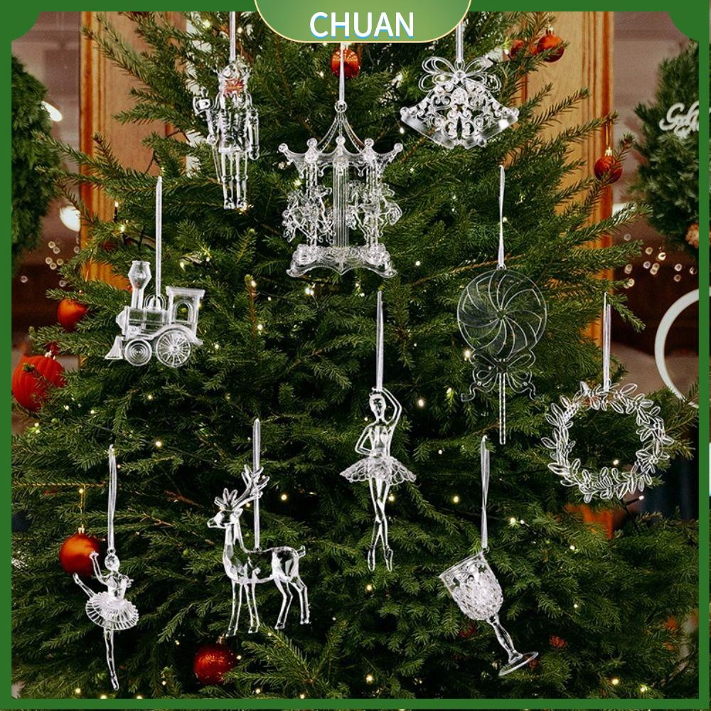 CHUAN Trong suốt  Dây Giáng Sinh Acrylic Acrylic  dây chuyền treo Đồ trang trí Giáng sinh bằng pha lê Giáng sinh Noel Mô phỏng rõ ràng Móc treo cây trong suốt Trang trí cây thông Noel