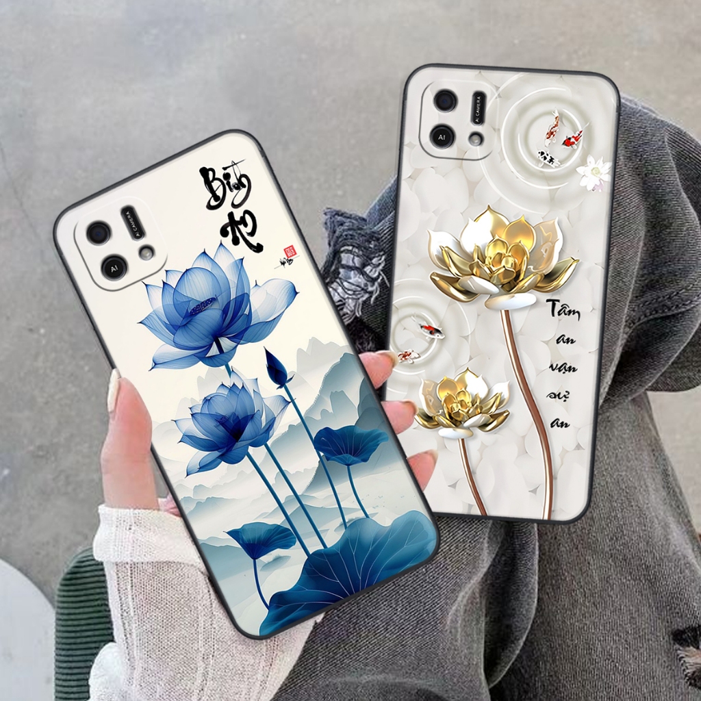 Ốp lưng cho Oppo A16K mẫu thư pháp bông sen, chữ cha mẹ,bình an