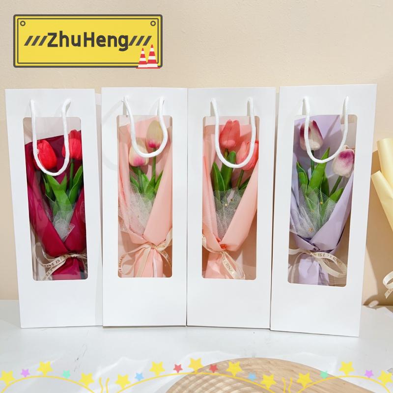 zhuheng Sáng tạo cầm tay hoa tulip bó hoa Crochet hoa phồng với chuỗi ánh sáng quà tặng ngày lễ tình nhân của giáo viên