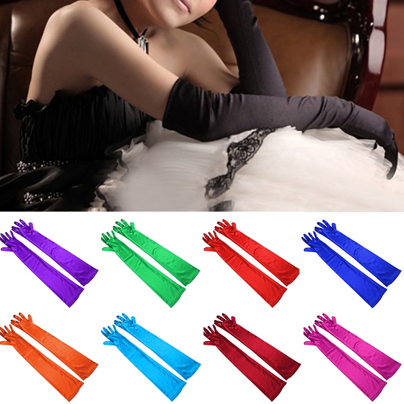 《Dudu shop》 Cô Dâu Dài nhiều màu giá rẻ Phụ kiện cưới dành cho cô dâu khuỷu tay màu đỏ trắng Nữ Đầm Công Chúa satin găng tay thanh lịch