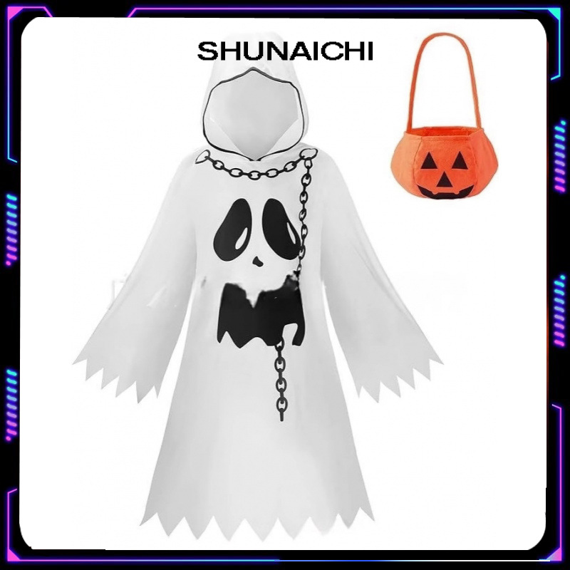 Shunaichi Halloween trẻ em áo choàng khuôn mặt ma quỷ Trắng ma áo choàng cosplay bữa tiệc theo chủ đề trang phục hóa trang