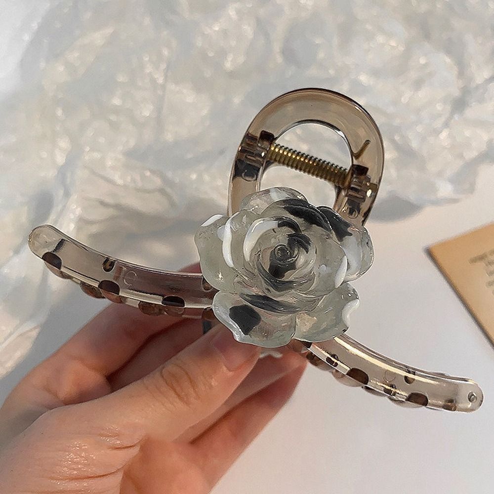 SWEWRY Acrylic Kẹp tóc hoa hồng Hoa trà Kẹp gắp Kẹp cá mập Ngọt ngào Phụ kiện tóc Kẹp tóc trong suốt Bé gái