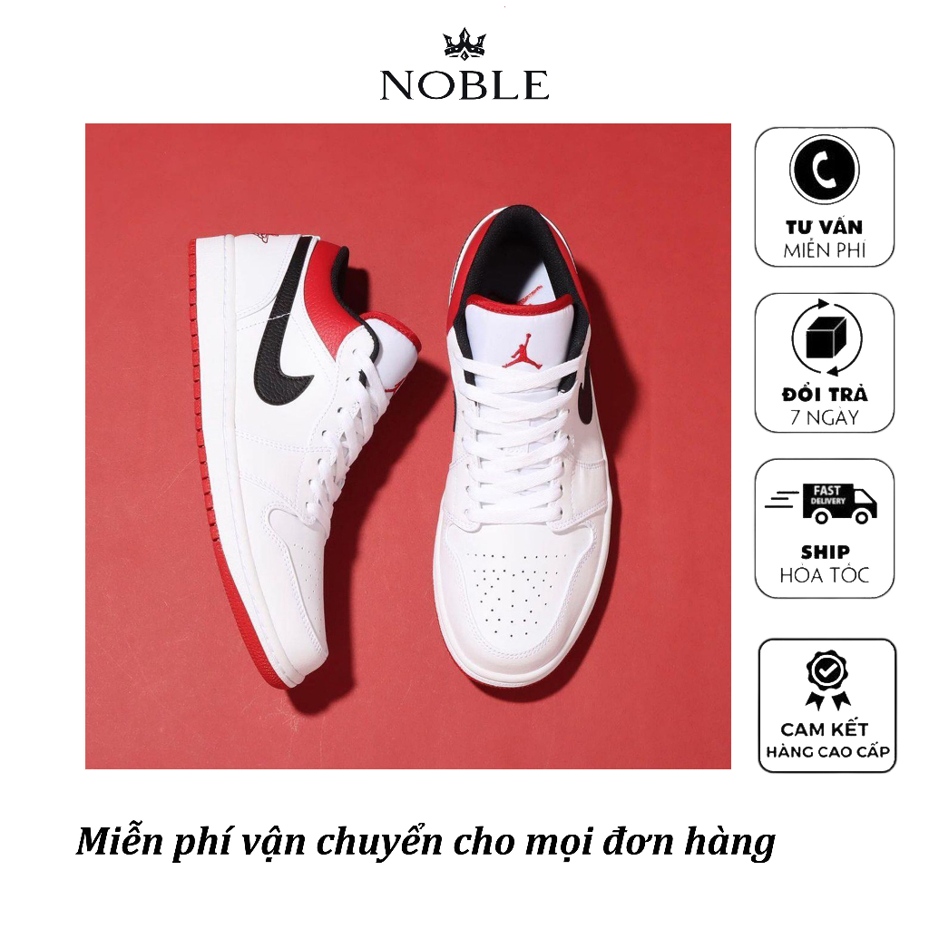 Giày thể thao Air Jordan 1 low white Gym red màu trắng đỏ đen mẫu mới 2023 phiên bản đủ size nam nữ full phụ kiện