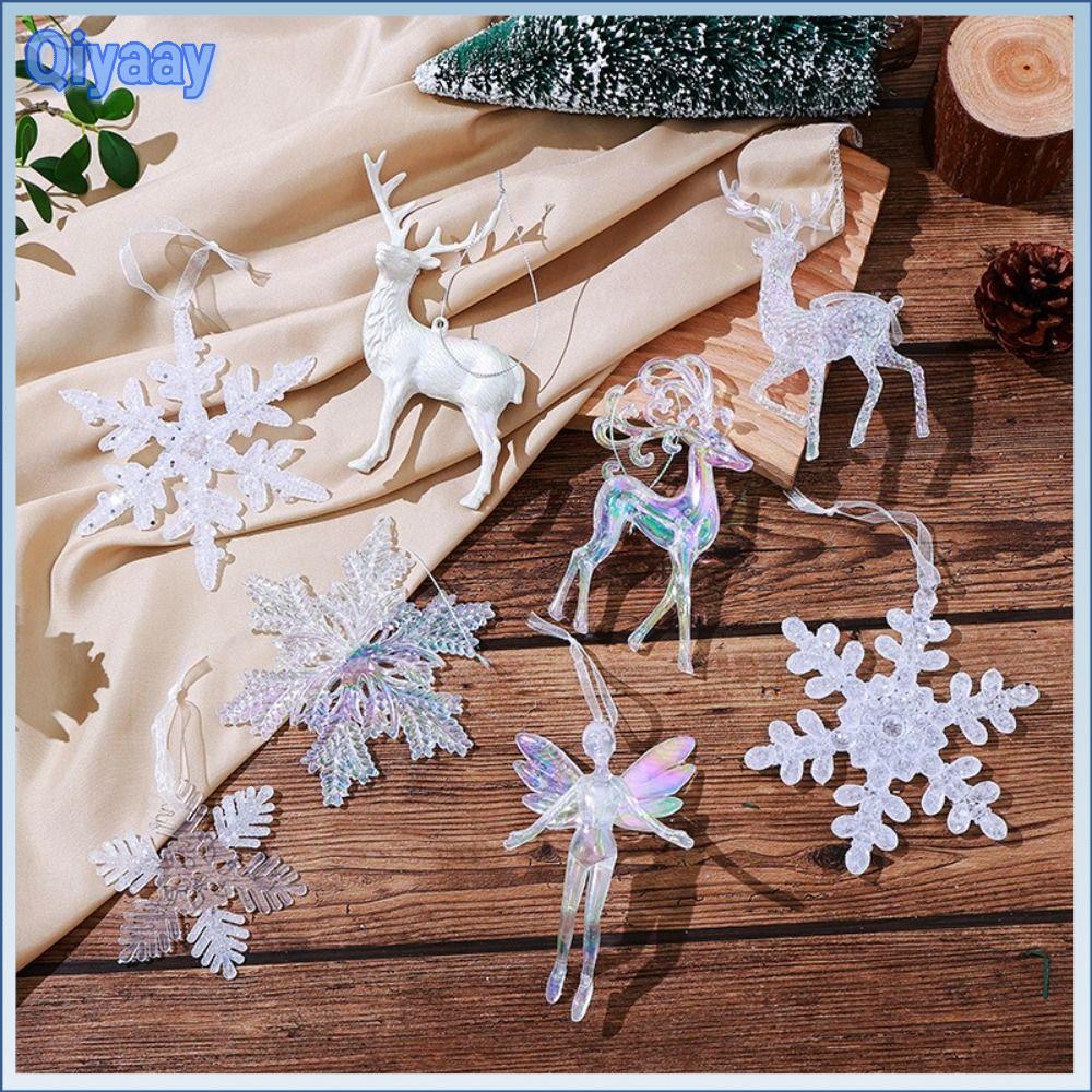 QIYAAY Trong suốt  Dây Pha Lê Giáng Sinh Acrylic Pha lê Pha lê treo Thời trang Bông tuyết Đồ trang trí cây Giáng sinh Cây Giáng sinh