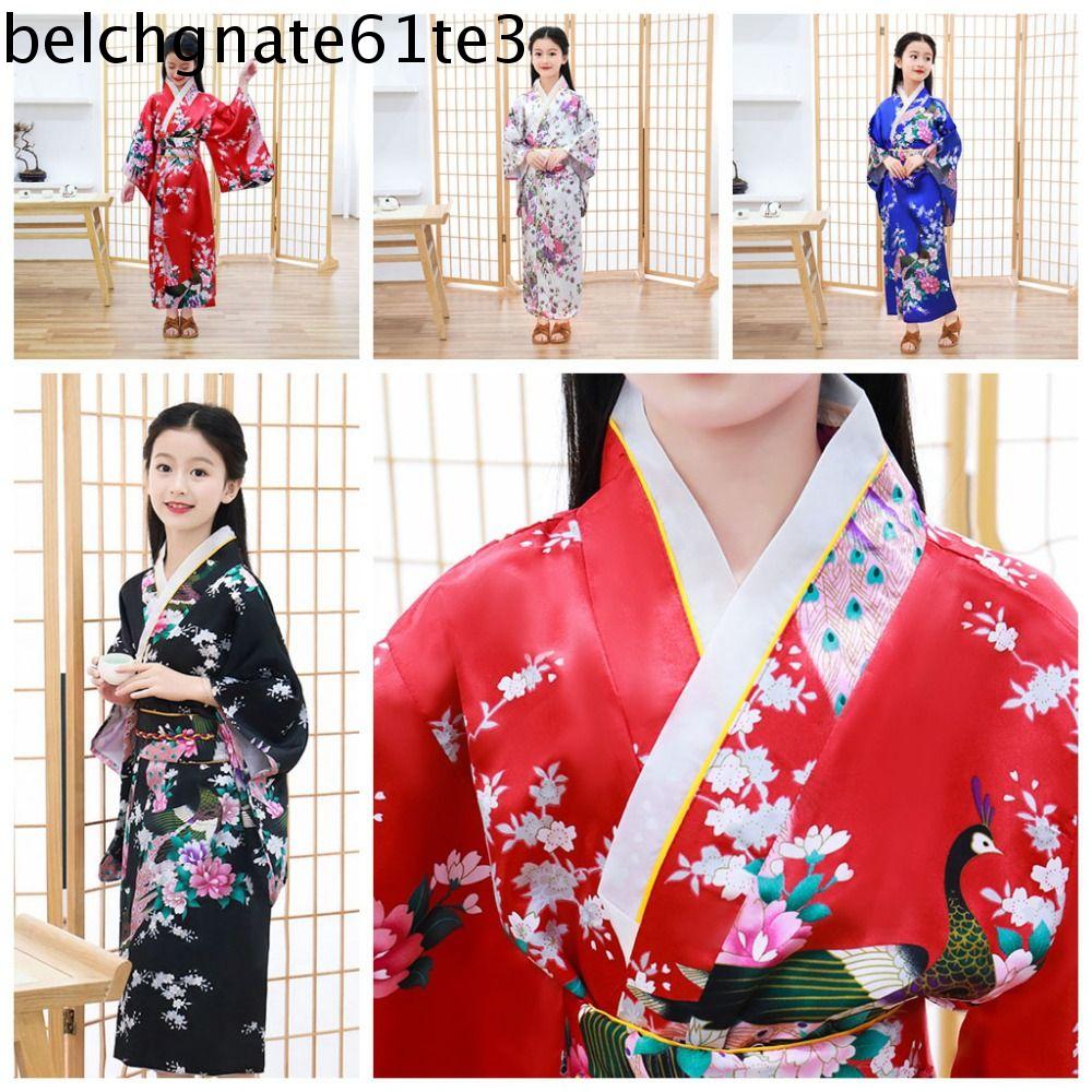LCHGNA Phong cách Nhật Bản Kimono truyền thống Nhật Bản cho trẻ em In hoa Thanh lịch Áo choàng tắm Yukata phong cách Nhật Bản cho trẻ em Đồng phục Nhật Bản Mới Đầm kimono bé gái Sakura trẻ em Trang Phục Cosplay