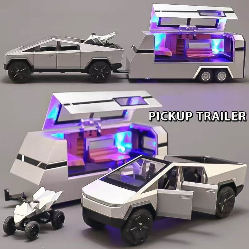 Tuyệt Vời 1: 32 Tesla Cybertruck Pickup RV Đồ Chơi Hợp Kim Kim Loại Xe Mô Hình Diecast Xe Cho Bé Trai Trẻ Em Mô Phỏng Âm Thanh Hiệu Ứng Ánh Sáng Quà Tặng Sở Thích